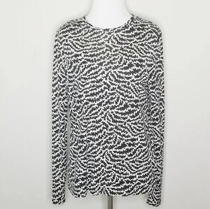 Tory Burch Tara Black & White Silk Long Sleeve Top S